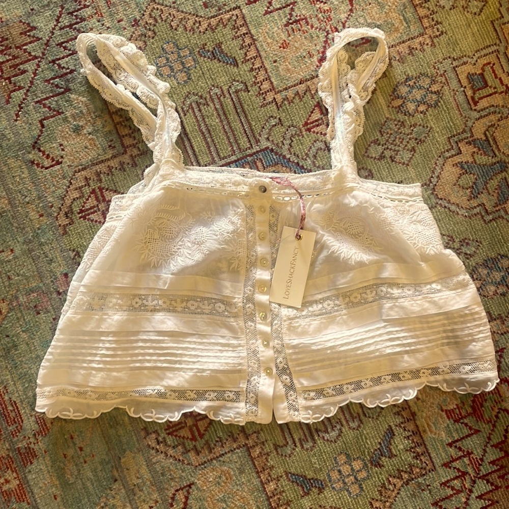 Love Shack Fancy Sully Top White Size Medium